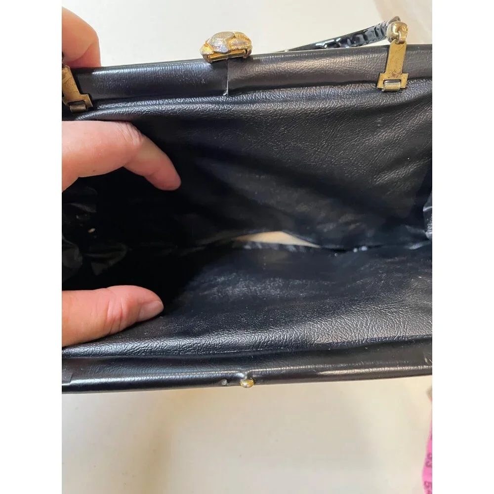 Vtg Womens‎ Black Patent Leather Convertible Clutch Whimsigoth Pinup Emo Capsule